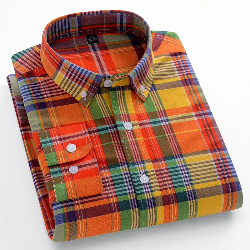 Moda coreana tendências casuais camisas de manga longa para homens fino ajuste camisa lisa 100% algodão xadrez listrado topos roupas de grife macias