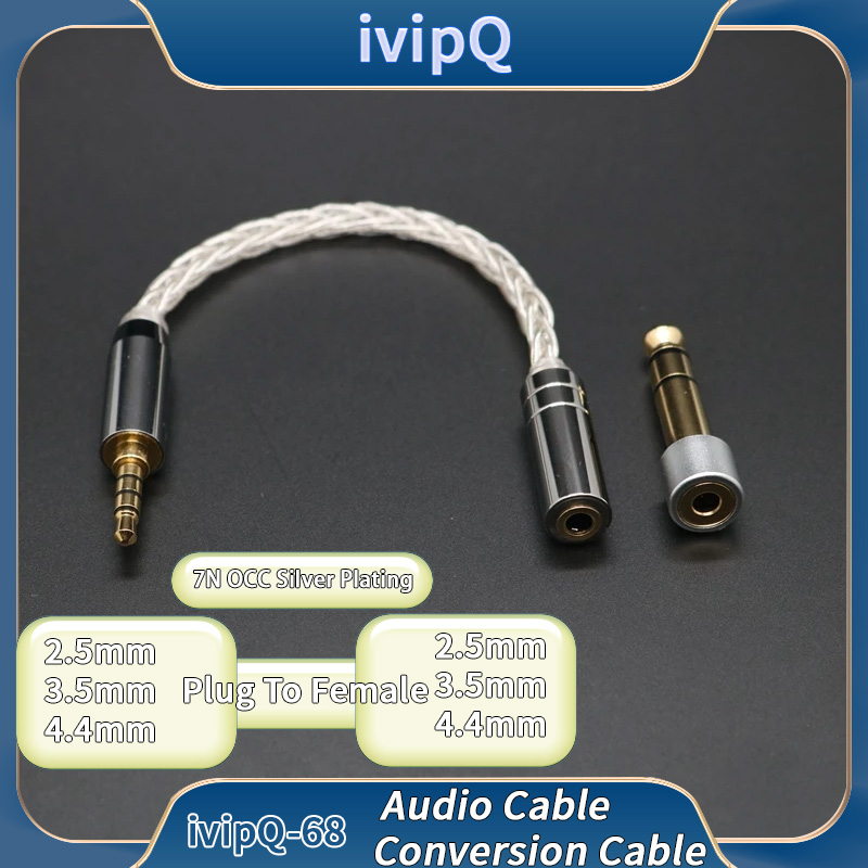 Cable adaptador de plata de ley de 8 núcleos IvipQ de 4,4 mm a 2,5 mm/3,5 mm hembra balanceada para ZSX C12 ZSN V90 BA5ZS10 Pro