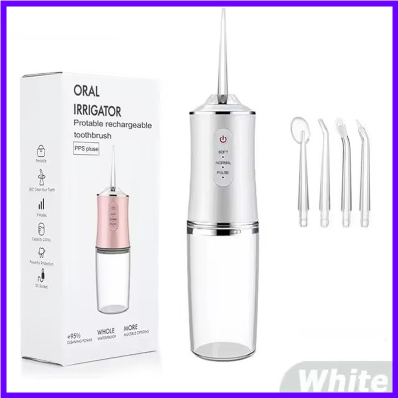 Irrigador oral inteligente portátil, jato de água dental, ferramenta de lavagem bucal, 4 bicos, 3 modos para clareamento dos dentes, limpeza dentária, saúde