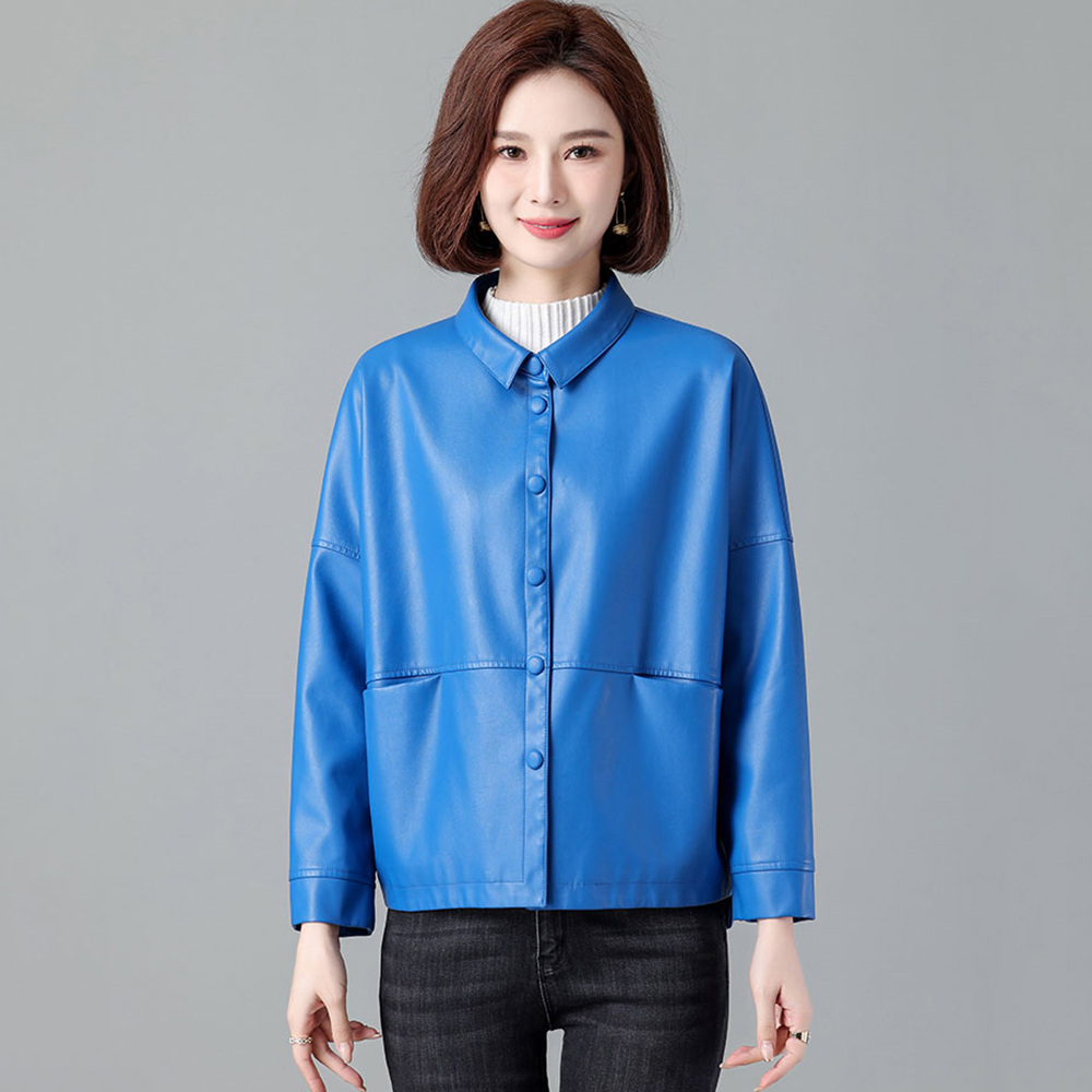 Nuevo Mujer Informal Suelto Chaqueta de cuero Primavera Otoño Moda Cuello vuelto pequeño De un solo pecho Corto Abrigo de piel serraje