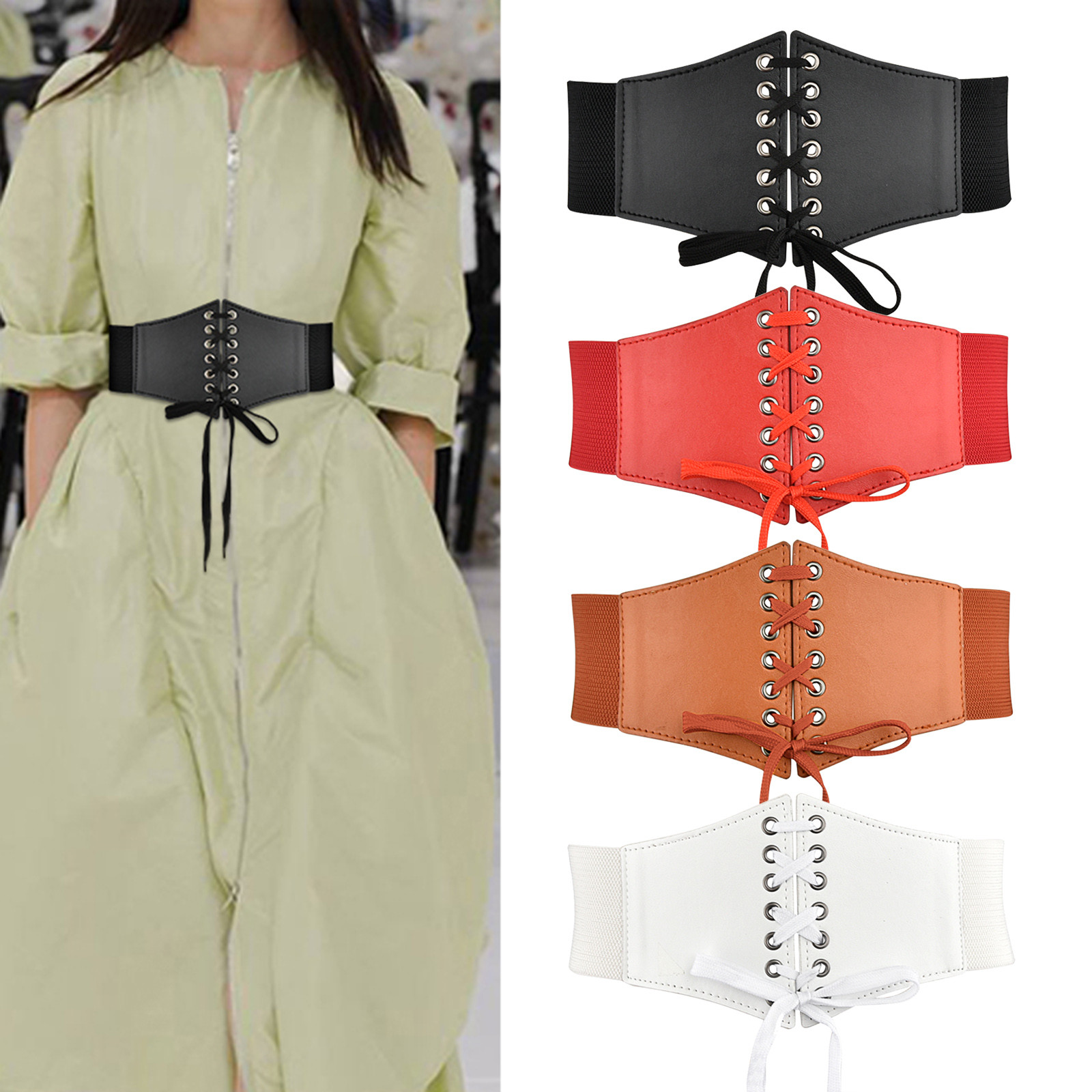 Fashion Corset Wide Belts Faux Leather Slimming Body Shaping Girdle Belt For Women Elastic Tight High Waist For Party Dress Punk