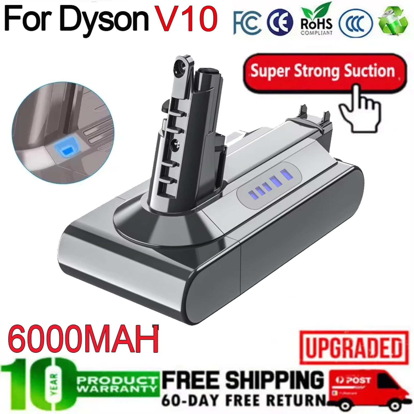 Bateria de Substituição 6000mAh para Dyson V10, Compatível com Dyson SV12 Motorhead V10 Animal Pro Trigger, para Aspirador de Pó Sem Fio e Ferramentas Elétricas