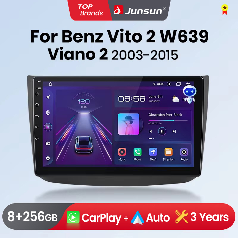 Junsunun CarPlay Android Auto Autoradio voor Mercedes-Benz Vito 2 W639 Viano 2 2003-2015 GPS Intelligente Systemen Stereo Multimedia