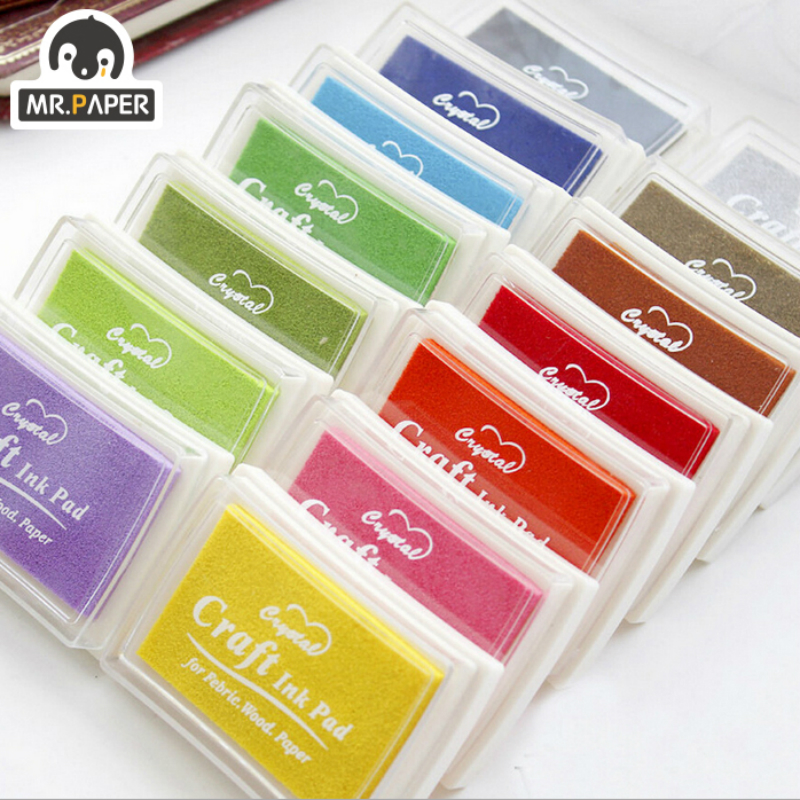 Mr Giấy 15 Màu Inkpad DIY Làm Bằng Tay Thủ Công Tinh Dầu Mực Gốc Miếng Lót Cho Vải Gỗ Giấy Thêu Sò Mực Miếng Lót Ngón Tay tranh
