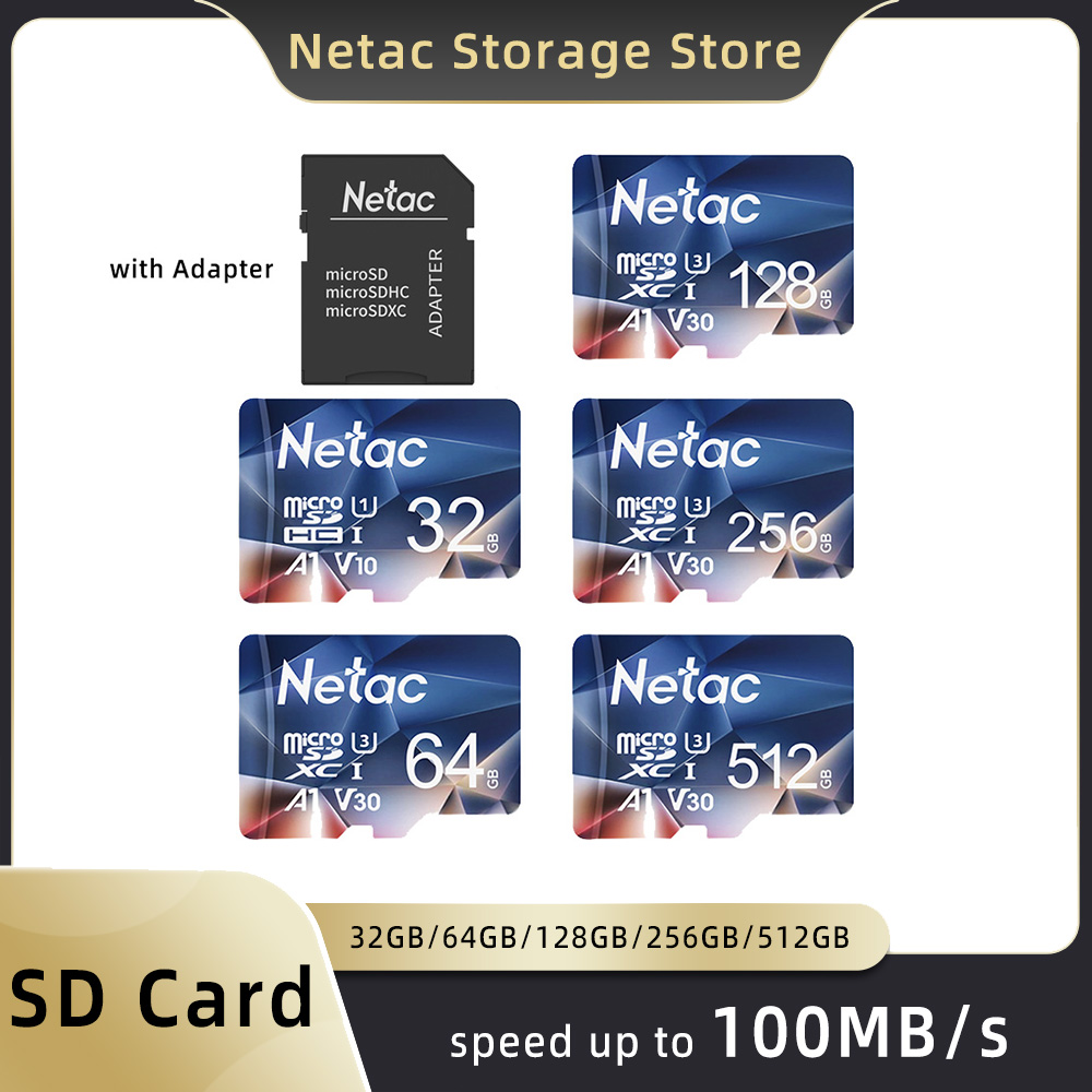 Tarjeta de Memoria SD Original Netac Micro con Adaptador, Tarjetas MicroSDXC de 512GB, 256GB, 128GB, 64GB, 32GB, U3, Tarjeta de Almacenamiento A1 P500