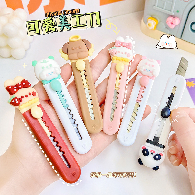 Mini cuchillo portátil de aleación con dibujos animados para niña, cortador de cartas, abridor de sobres, cuchillo para correo, suministros escolares y de oficina, 1 Uds.