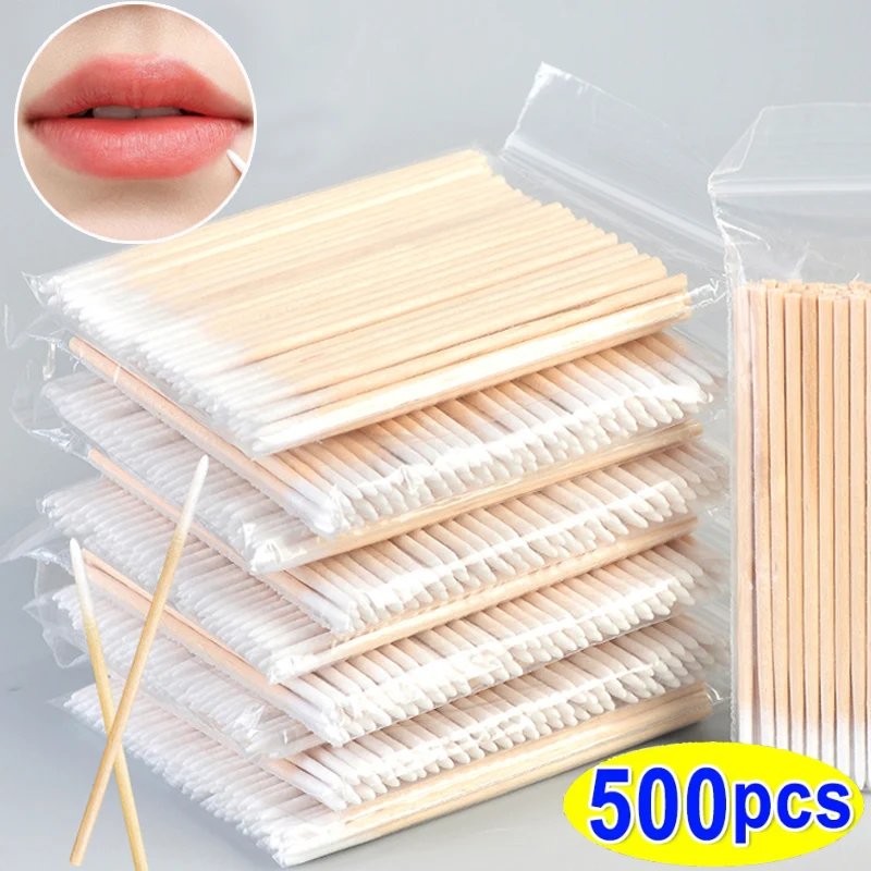 Tamponi di cotone usa e getta con manico in legno Tamponi di cotone a punta multifunzionali per trucco Strumento per rimuovere la colla per unghie per ciglia Viaggi a casa