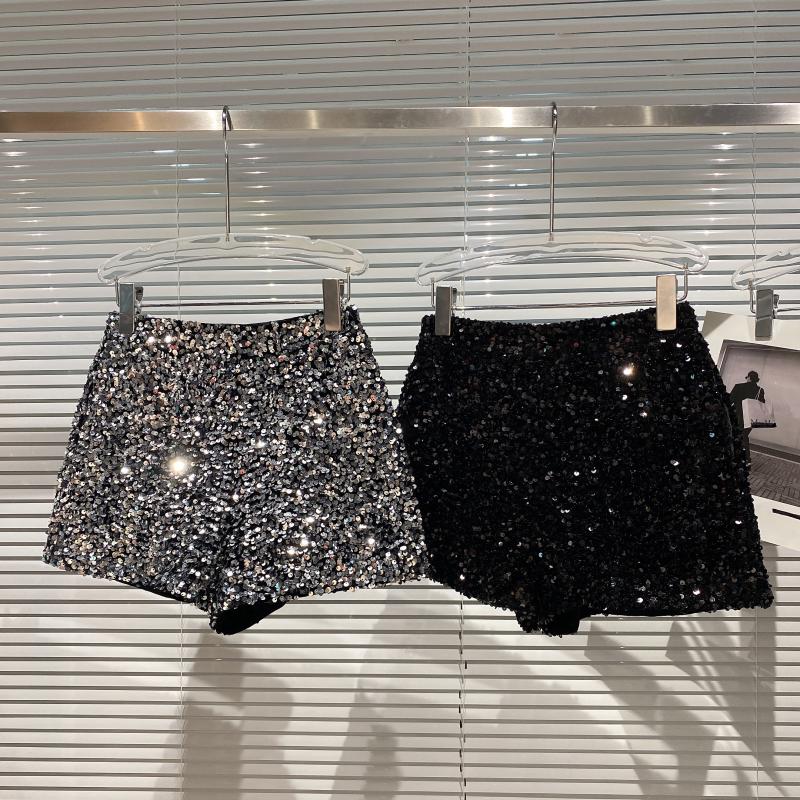 Novo outono preto veludo shorts feminino lantejoulas brilhante versátil calças curtas clubwear shorts calças quentes high street