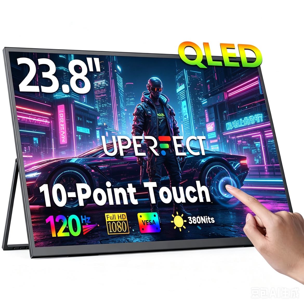 UPERFECT 23.8" 120Hz QLED pantalla táctil portátil monitor 1080P 126% sRGB 380Nits HDMI USB-C pantalla táctil de viaje para teléfono portátil Mini PC consola de juegos segunda pantalla externa para juegos y trabajo