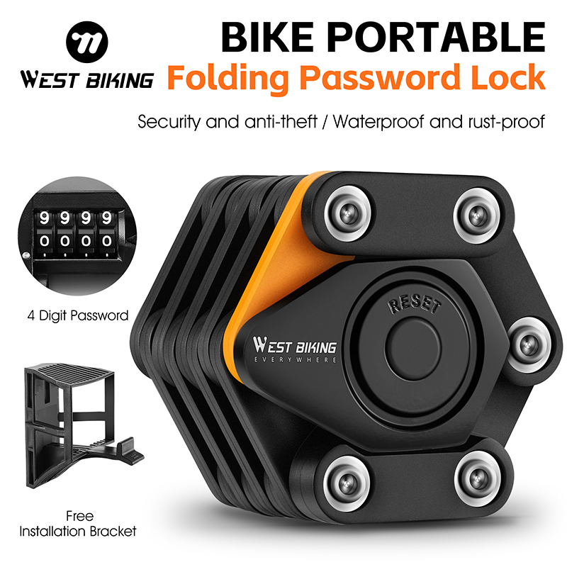 West Biking-Bicycle Folding Lock, 4 Dígitos Código, Anti-Roubo, Portátil, E-Bike, Scooter, Senha, Bloqueio Dobrável, Ciclismo Acessório