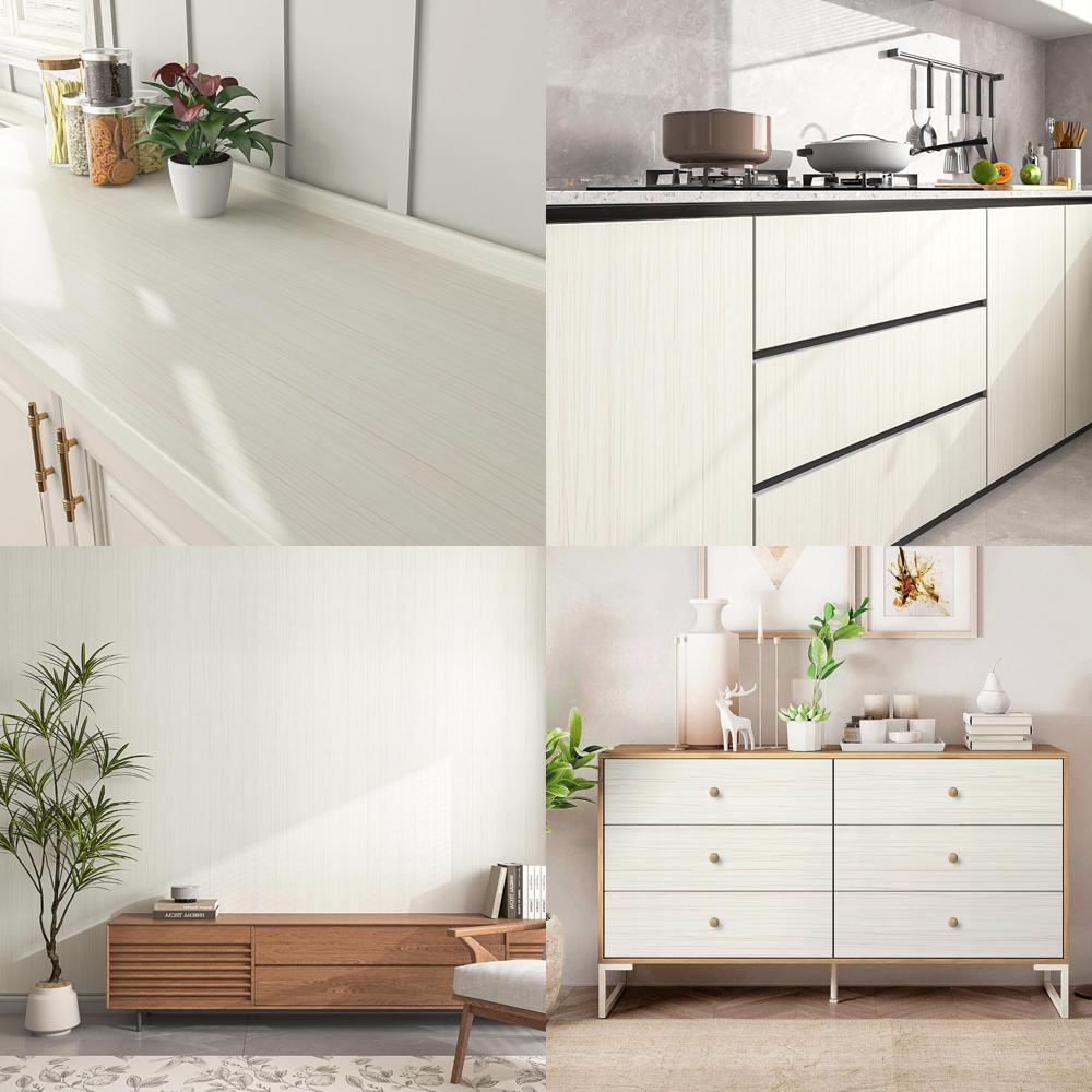 Large Beige White Waterproof Wood Contact Paper for Kitchen Cabinets, Easy Peel and Stick Countertop Wallpaper, 36x200 Size