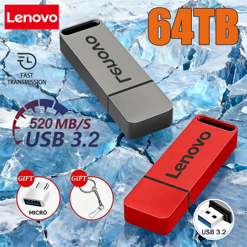 Оригинальный флэш-накопитель Lenovo, 64 ТБ, USB 3,2, сверхскоростной флэш-накопитель Type-C, металлическая USB-накопитель для компьютерных устройств2026