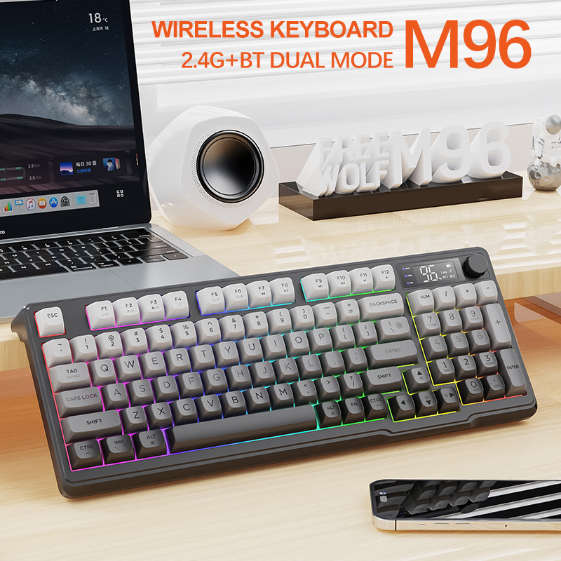 M96 Bluetooth Keyboard Wireless FREEWOLF Screen Gaming Keyboard,Electronic Screen, Multi-Device Connection,Ergonomics Gaming