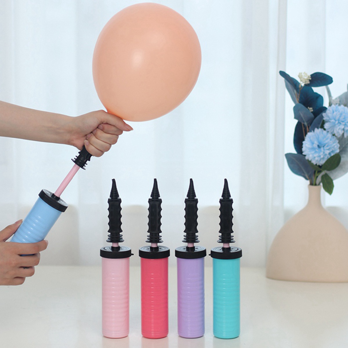 Bomba de globos de alta calidad, inflador de aire, empuje manual, portátil, útil, accesorios para globos, suministros de decoración para fiesta de cumpleaños y boda