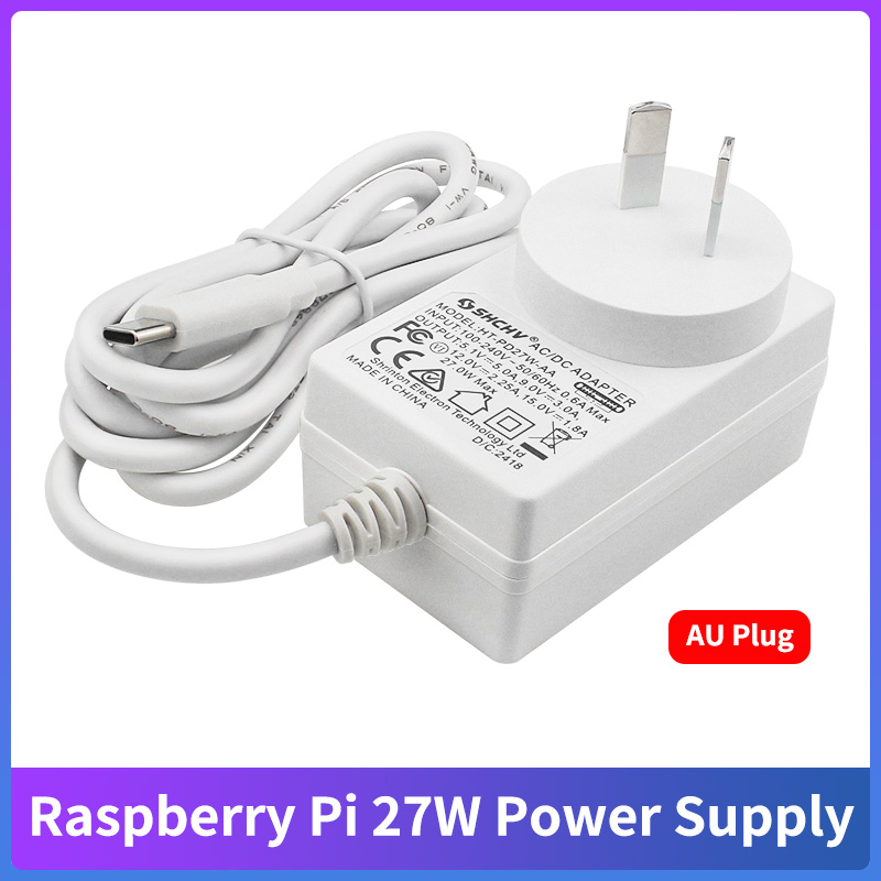 Raspberry Pi 5 27W USB-C Voeding 5.1V 5a Pd Opladen Au Stekker Adapter 1.2M Kabel Voor Raspberry Pi 5