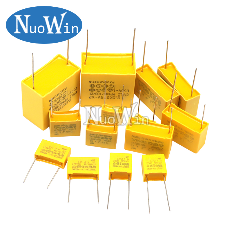 10 개/몫 X2 시리즈 275VAC 폴리프로필렌 필름 커패시터 10MM/15MM/22.5MM/27.5MM 0.01 미크로포맷 0.1 미크로포맷 0.22 미크로포맷 0.33 미크로포맷 0.47 미크로포맷 1 미크로포맷 2.2 미크로포맷