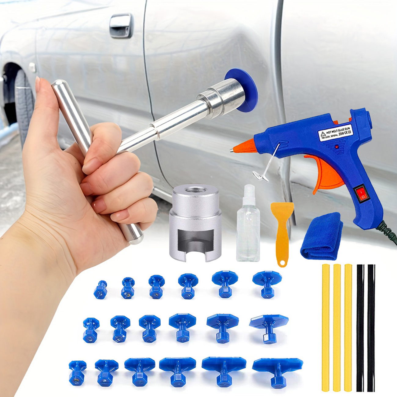 T-bar Puller Car Paintless Dent Repair Tools Auto Body Part Mechanical Sheet Metal Slide Multiple Size Suction Cup Puller Kit