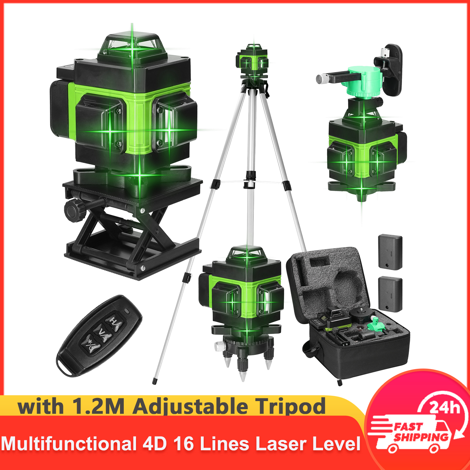 Poziomica laserowa 4D z 16 liniami, samopoziomująca, 3 °   Wielofunkcyjne narzędzie z akumulatorem litowym ładowanym przez USB i regulowanym statywem o długości 1,2 m