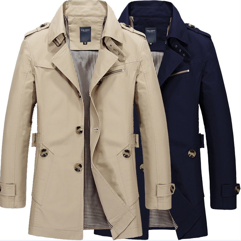 Mens Business Windbreaker Long Jackets Men Cotton Trench Coats Casual 2024 Spring Autumn Fashion Male Suit Streetwear Blazers