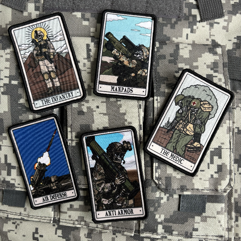Patchs tactiques de Tarot de champ de bataille de l'armée, Badge de moral de soldat de crâne, impression de pistolet à fusée à crochet et boucle, autocollant pour sac à dos militaire