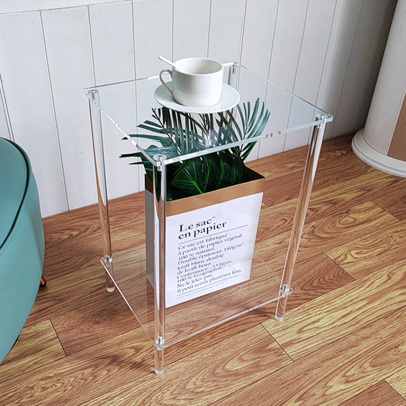 Acryl woonkamer bijzettafel groothandel plexiglas displaystandaard hoge transparante kantoorsalontafel