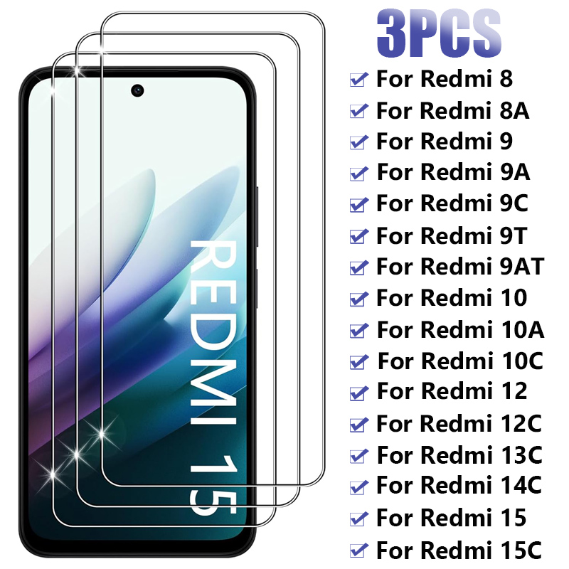 3 uds vidrio templado completo para Xiaomi Redmi 15 15C 14C 13C 5G Protector de pantalla para Redmi 8 8A 9 10 9A 9T 9AT 10A 9C 10C vidrio