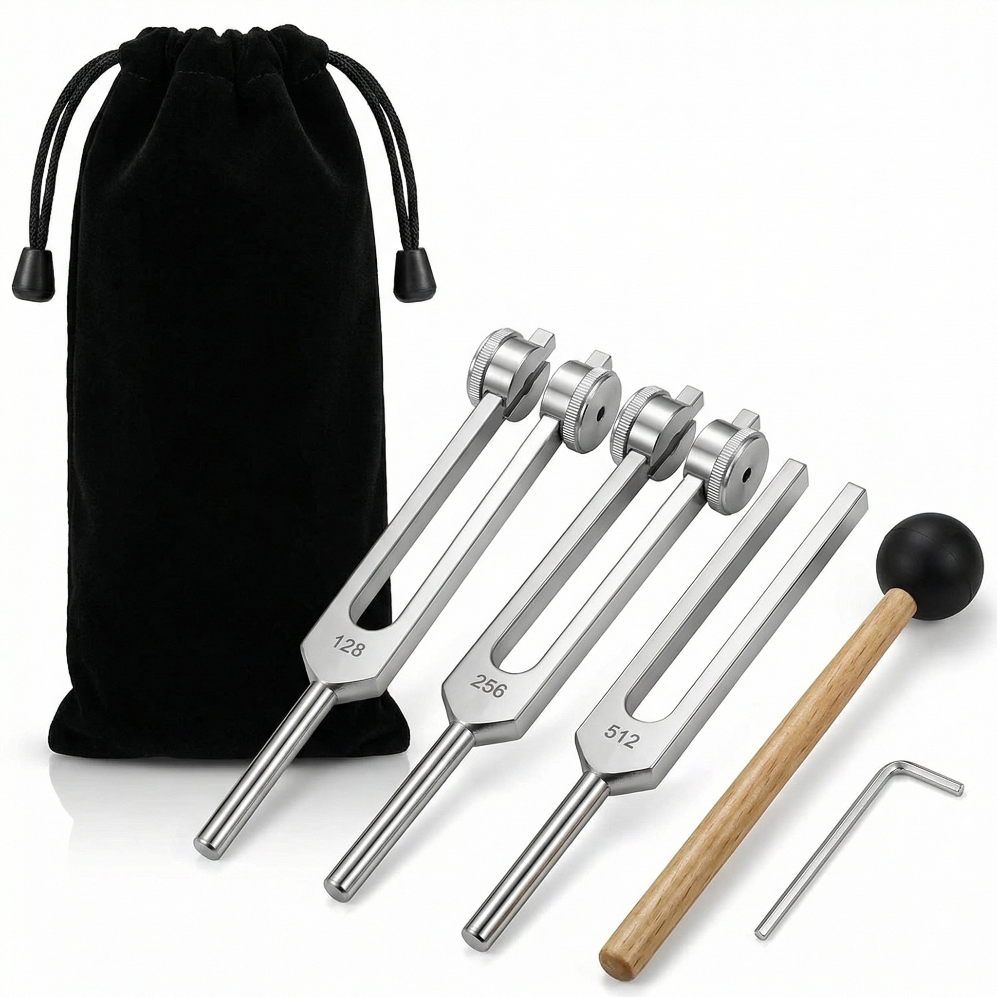 Conjunto de Diapasões Miwayer 128Hz 256Hz 512Hz com Martelo e Bolsa, Instrumentos Profissionais de Terapia Sonora para Cura, Chakra, Yoga