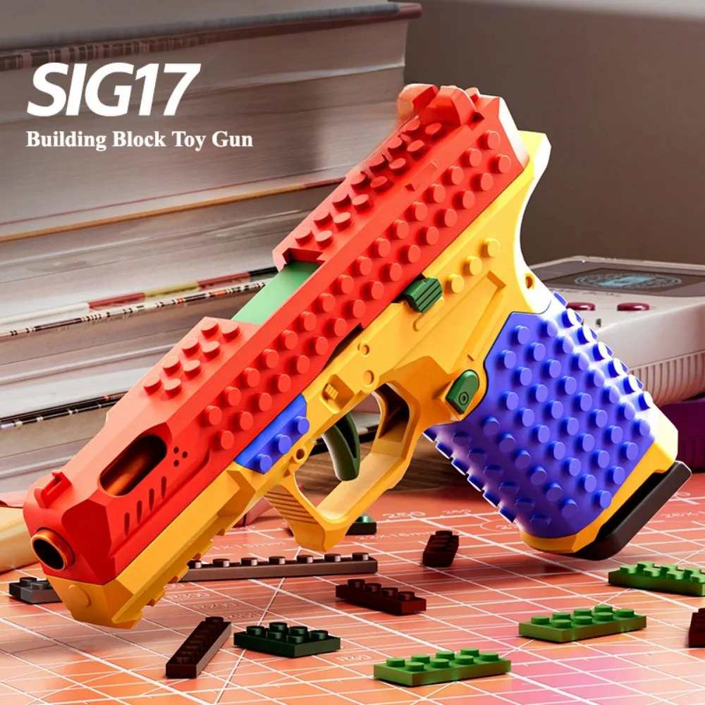 Bloco de construção de disparo contínuo, arma de brinquedo, lançamento de airsoft, pistola de suspensão vazia, arma cs externa para meninos e adultos