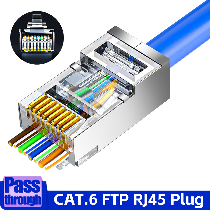 Cat6 パススルー RJ45 シールド コネクタ クリスタル エンド金メッキ 8P8C 圧着 UTP イーサネット モジュラー プラグ