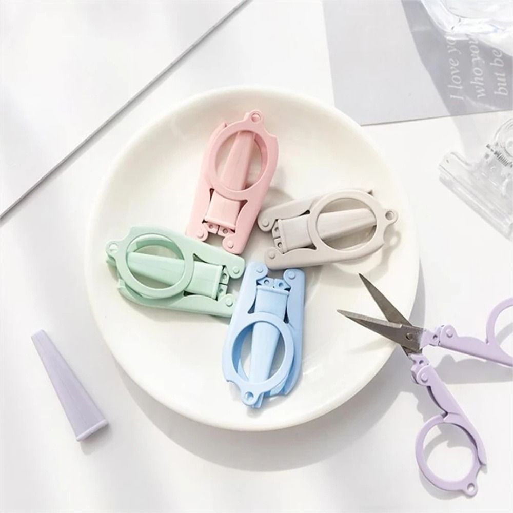 Portable Morandi Color Folding Scissors Stainless Steel Key Chain Stationary Scissors School Kawaii Paper Cutter Stationery
