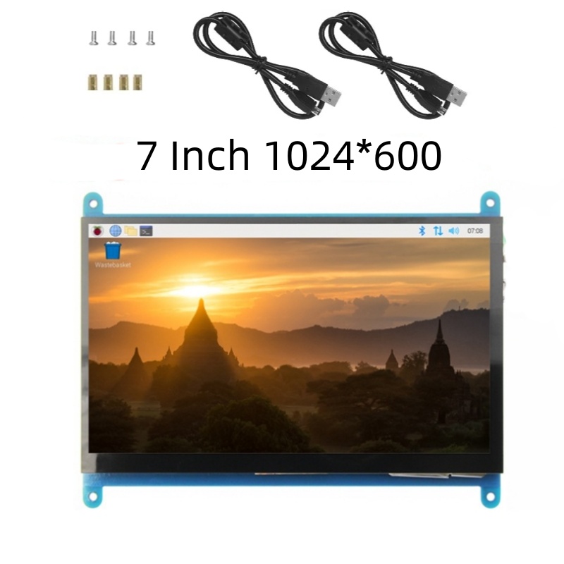 Monitor Raspberry Pi de 7 pulgadas, 4/3/2/B/B +/A +, 1024x600 IPS, unidad de pantalla táctil capacitiva de 5 puntos, pantalla HDMI gratuita para Win 7/8/10