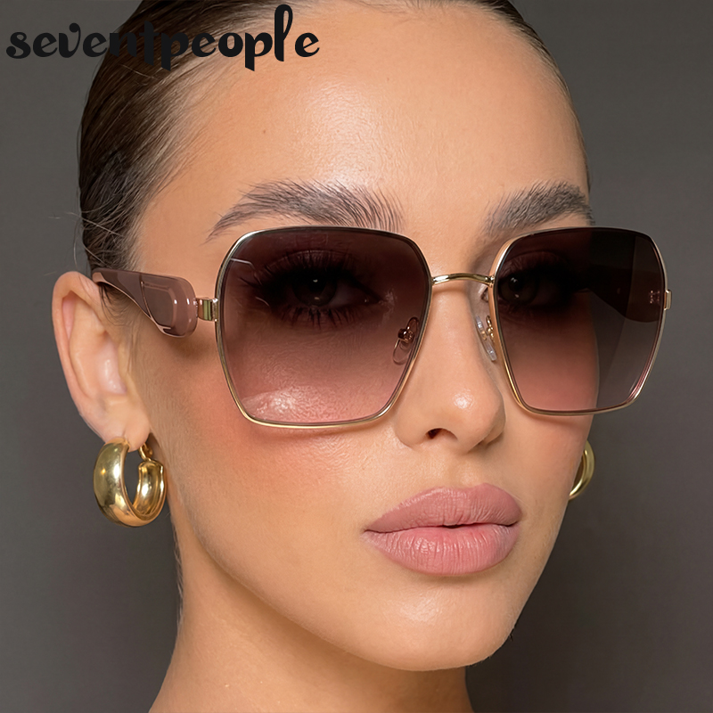 Lunettes de soleil carrées surdimensionnées pour femme, grandes, de luxe, dégradées marron, style rétro, pour voyage, collection 2026
