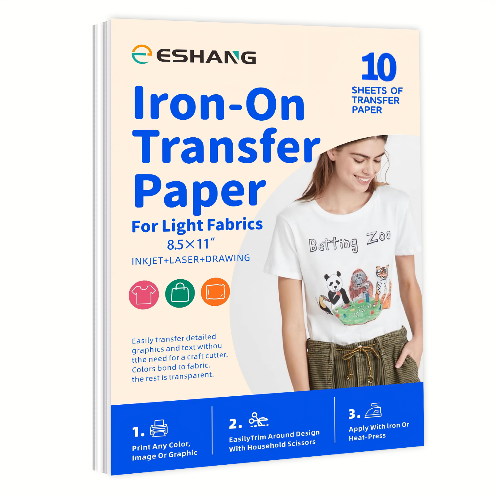 Papel de transferencia térmica termoadhesivo de tamaño carta, 5/10 Uds., para tela ligera, inyección de tinta, impresión láser o dibujo, camisetas DIY de 8,5 × 11 pulgadas