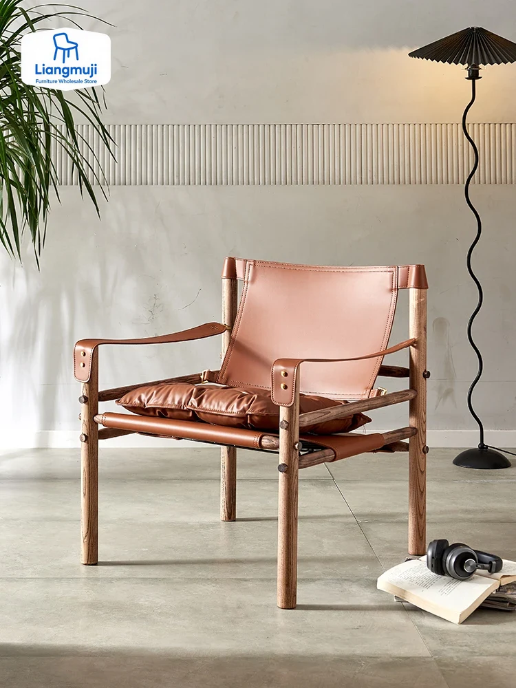 ADDE MID CENTURY SAFARI STOEL, kunst massief houten loungestoel, enkele designer vintage fauteuil. Home Furniture loungestoel