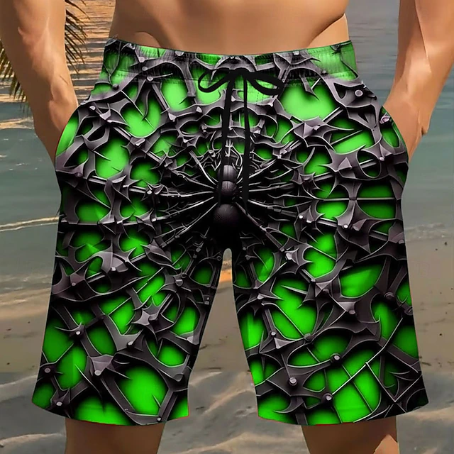 Shorts Masculinos Premium com Estampa 3D, Padrão Gráfico Moderno, Casual, Respirável, para Praia e Verão