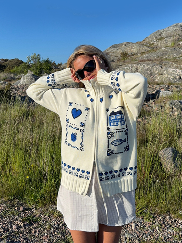 Süße Preppy Strickjacke Vintage Locker Geschnittene Langarm-Strickoberbekleidung Schicke Damen Herbst Casual Mode Streetwear