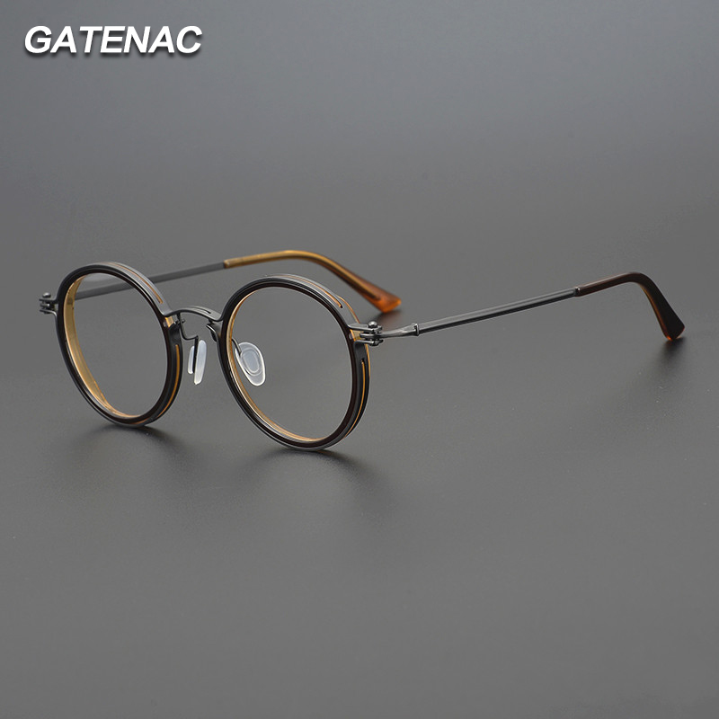 Gatenac pur titane lunettes cadre hommes rond Vintage lunettes cadre femmes Ultra léger corée luxe marque lunettes de créateur