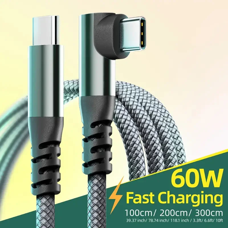 Cabo de Carregamento Rápido USB C PD 60W 1M 2M 3M 10FT para Transferência de Dados para iPhone 15/15Plus/15Pro Max