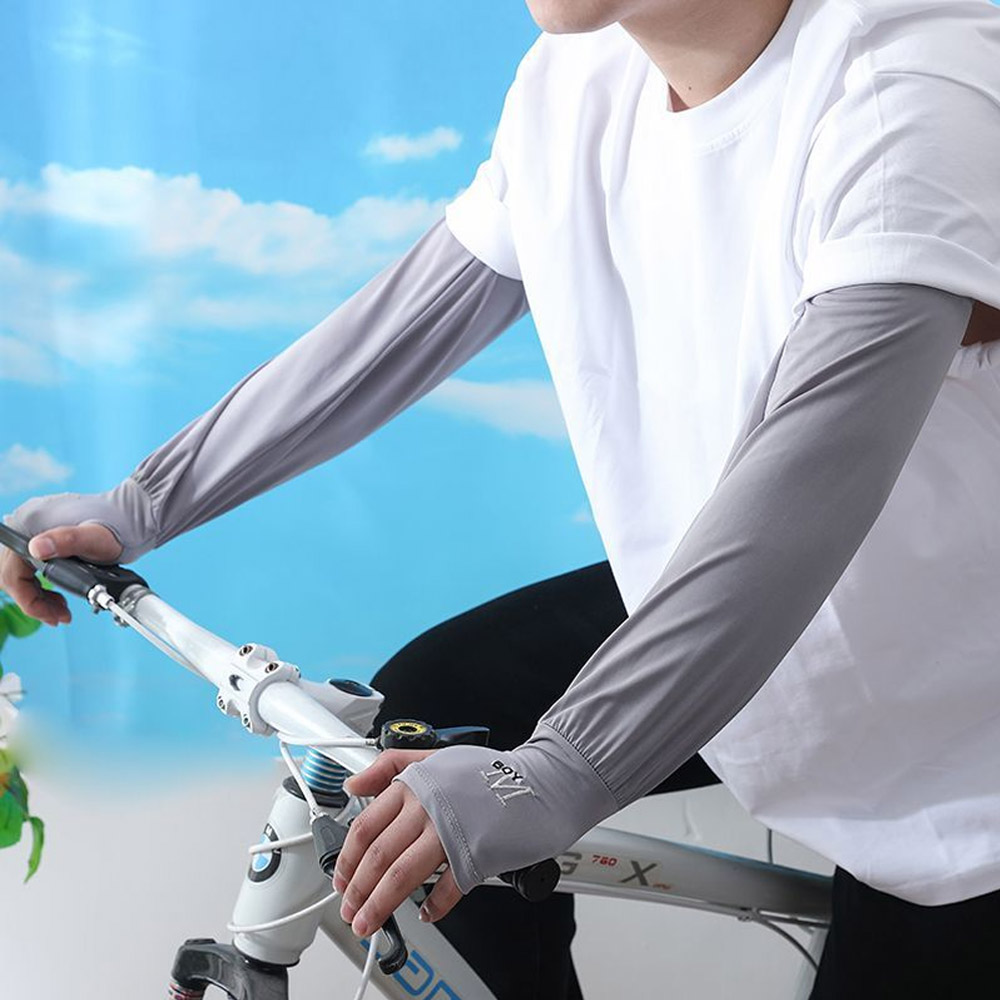 Manga anti-queimaduras solares de seda gelo cor sólida mangas de braço homem tamanho grande legal muff protetor solar mangas ciclismo bloqueio uv toshi