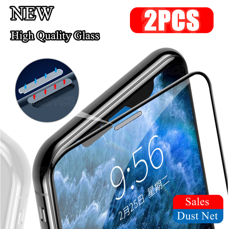 2 stuks stoffilter gehard glas voor iPhone X XR XS 11 12 13 mini 14 15 16E 16 Pro Max 8 Plus SE 2022 stofdichte schermbeschermer