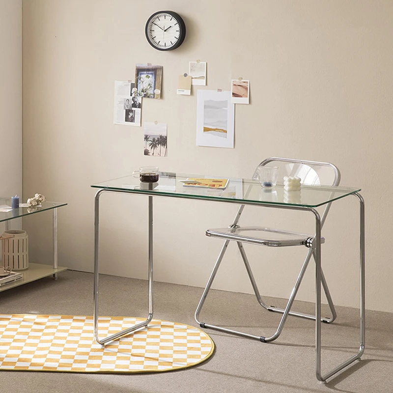 # Escritorio para computadora, escritorio de cristal, escritorio de escritura, sala de estar, escritorio de maquillaje minimalista para el hogar