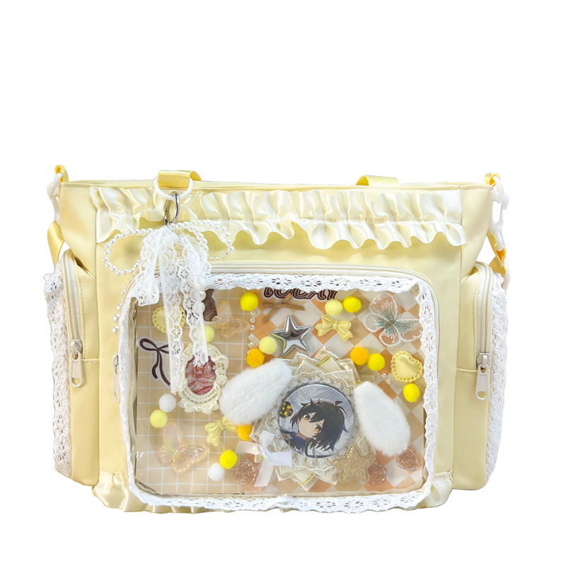 Borsa Ita Kawaii per Pins Anime, Borsa Tote con Finestra Trasparente, Borsa a Spalla in Pizzo Sweet Lolita, Borsa a Mano Grande Capacità per Ragazze