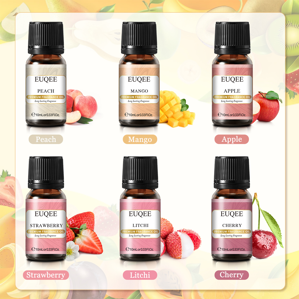 Подарочный набор ароматических масел EUQEE, 6 шт., для диффузора, кофейни, пекарни, уборки, специй, тыквы, пирога, сладкие фрукты, ароматические эфирные масла