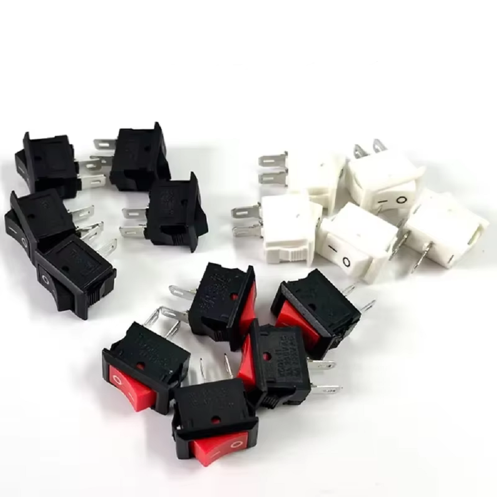 สวิตช์โยกขนาดเล็ก 15 ชิ้น สีดำและสีแดง แบบกดติดปลดเร็ว AC 250V 3A / 125V 6A 2 ขา I/O 10*15 มม. สวิตช์เปิด-ปิดแบบโยก