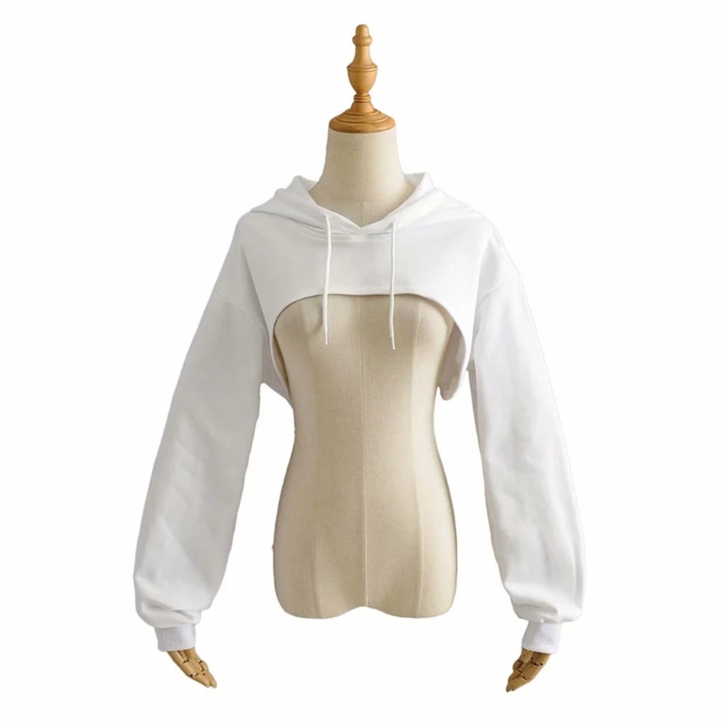 Frauen Langarm Cropped Hoodies Sweatshirt Ästhetischen Punk Dance Einfarbig Beiläufige Lose Pullover Super Crop Top Streetwear