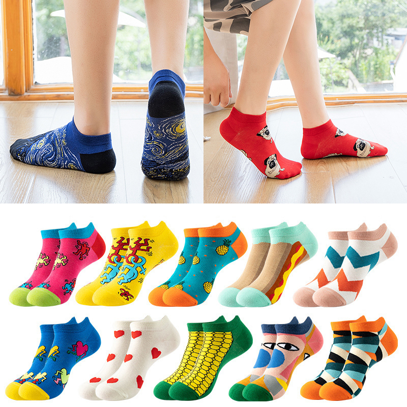 Bộ 2 Đôi Tất Nam Nữ Dẹt Cotton Xuân Thu Mỏng Triều Thương Hiệu Ins Tất Xu Hướng thoáng Khí Thuyền Tất
