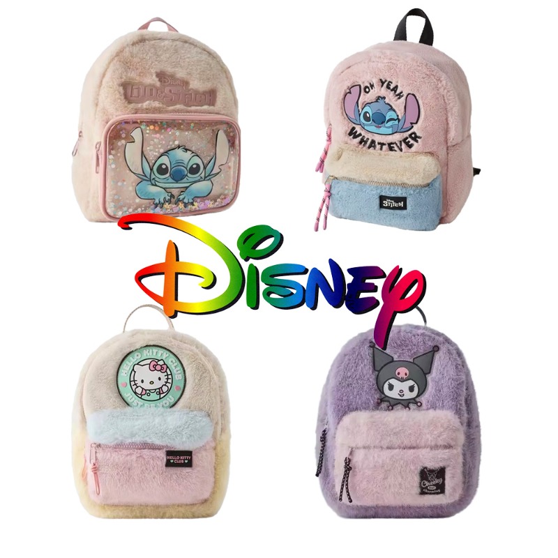 Disney Hello Kitty กระเป๋านักเรียนกระเป๋าเป้สะพายหลังการ์ตูนเด็กอเนกประสงค์น่ารักเด็กอนุบาลโรงเรียนของขวัญ Kuromi Stitch กระเป๋าเป้สะพายหลัง