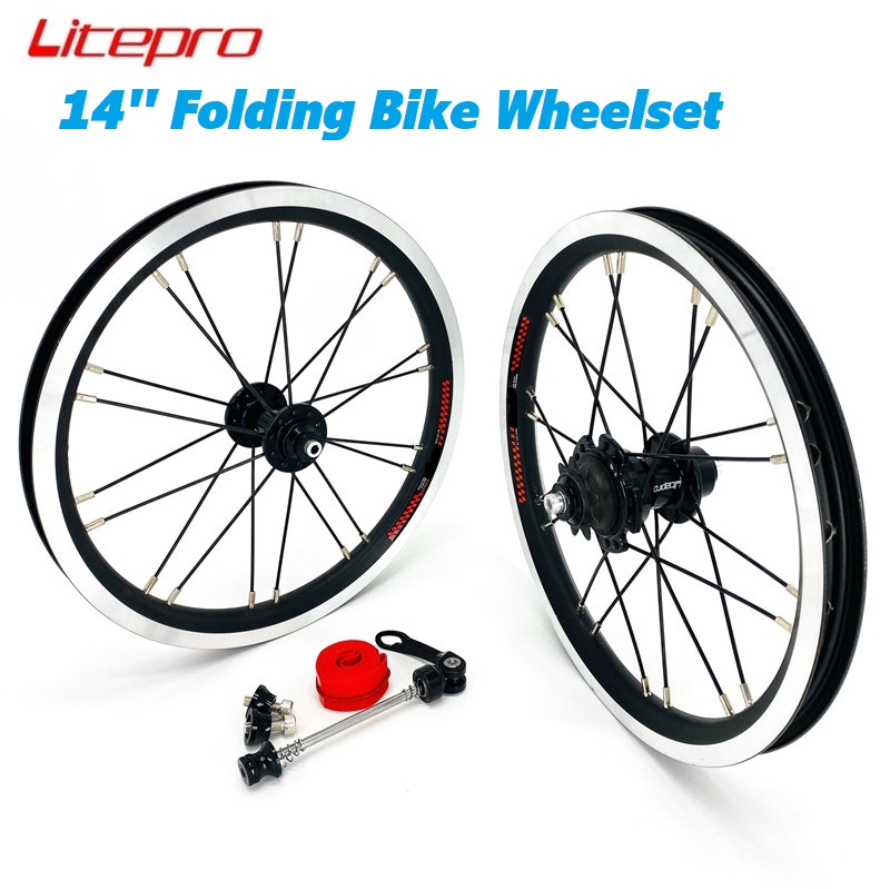 Paire de roues en alliage d'aluminium à double paroi pour vélo pliant Nunon BYA412 K3, jantes, moyeu de roulement, jeu de roues avant et arrière, 20H, 14x5/1,. 75, 14"