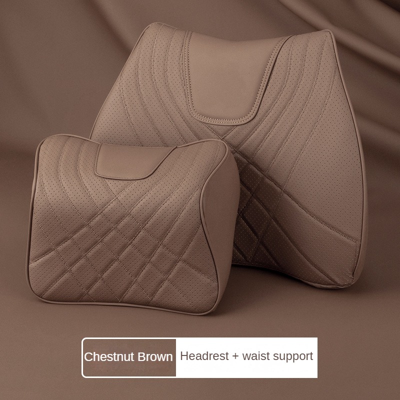 Nieuwe Auto Hoofdsteun Kussen Set Naaien Lederen Auto Lumbale Taille Ondersteuning Traagschuim Zetel Nek Beschermend Kussen Accessoires