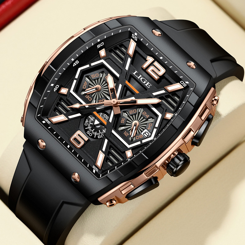 Relogio masculino lige relógio masculino de luxo à prova dwaterproof água quartzo relógio de pulso levantar pulso luminoso data esportes relógio de silicone homem relógios